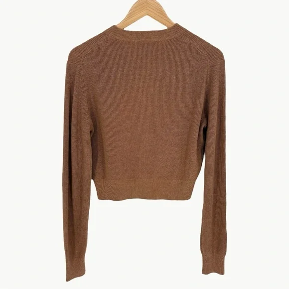 NWT Amour Vert Lily Rib-Knit Cropped Cardigan Sweater | Sz Medium | Camel Tan - Picture 3 of 13